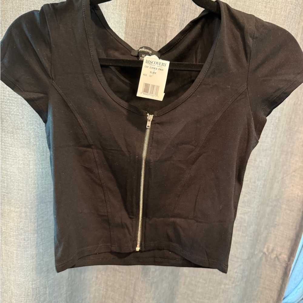 Ambiance Black Zippered Crop Top